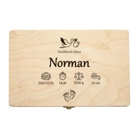 Fenyőfa emlékőrző doboz gólyával 30×20 cm