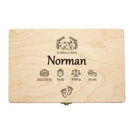 Fenyőfa emlékőrző doboz macival 30×20 cm