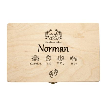 Fenyőfa emlékőrző doboz macival 30×20 cm