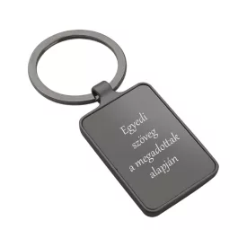 Fém fekete kulcstartó egyedi szöveggel mindkét oldalon