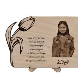  Gravírozott ballagási fatábla egyedi szöveggel és fotóval 20x14 cm