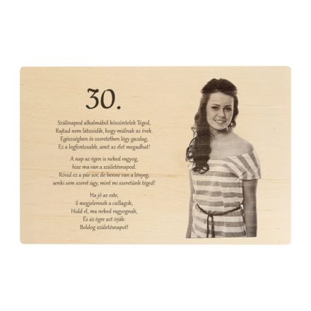 Gravírozott fatábla egyedi szöveggel és fotóval 29x19 cm