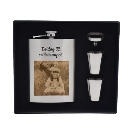 Rozsdamentes acél flaska szett egyedi fotóval és szöveggel