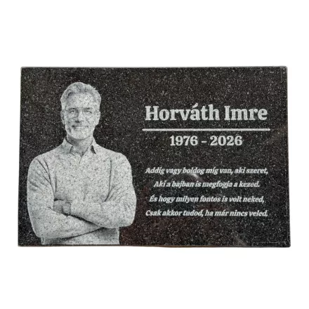Gránit sírtábla, emléktábla gravírozás nagy fotóval