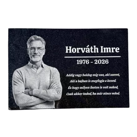 Gránit sírtábla, emléktábla gravírozás nagy fotóval
