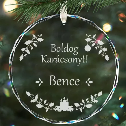 Kristályüveg karácsonyi gömb egyedi névvel
