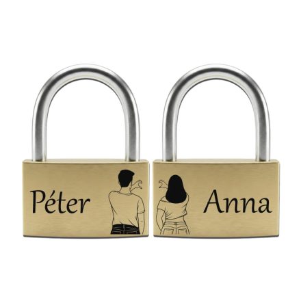 Páros szerelemlakat névvel és dátummal gravírozva