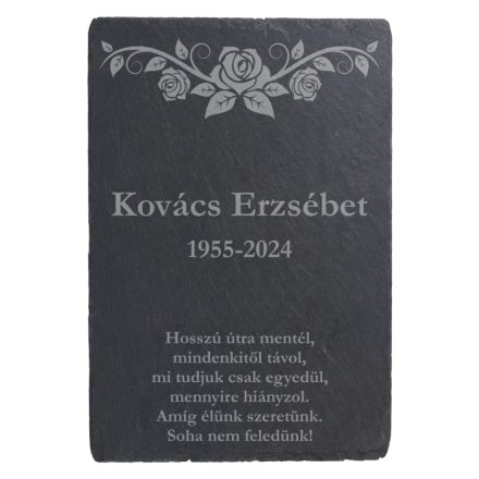 Pala sírtábla, emléktábla gravírozás rózsával