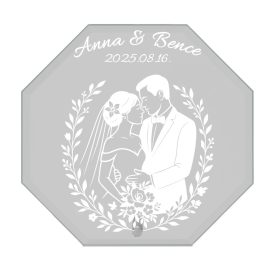 Nyolcszög üveg gravírozás egyedi szöveggel