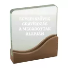 Üvegtrófea bükkfa talppal gravírozás egyedi szöveggel