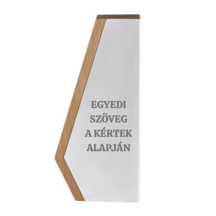 Bükkfa trófea alumínium borítással egyedi szöveggel gravírozva